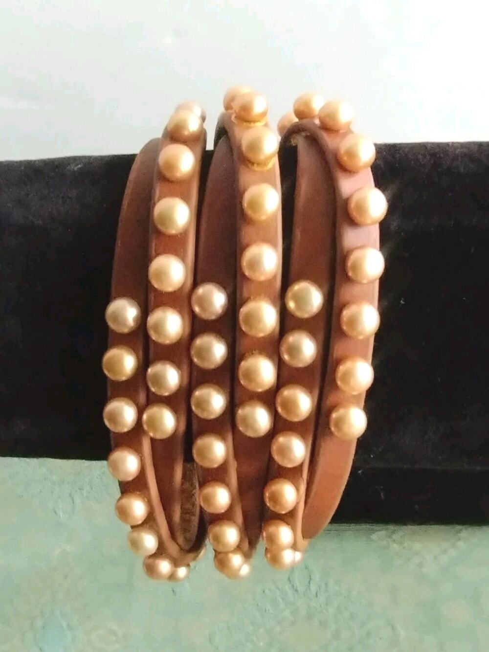 Honora Freshwater Champagne Pearl Brown Leather Multi Strand Snap Cuff Bracelet
